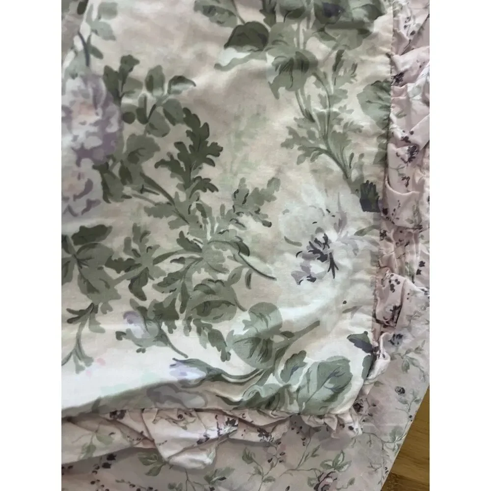 Rachel Ashwell Treasure Bohemian Pink Blue Floral Queen Duvet Cover Ruffled Edg